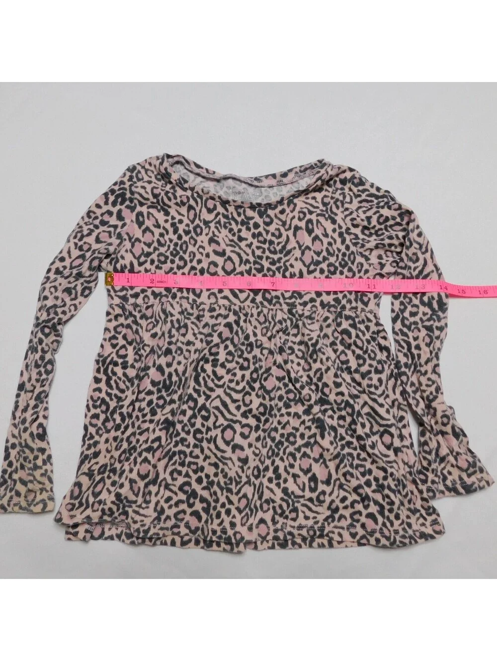 The Children's Place Girls 5T Pink Leopard Print Long Sleeve Peplum Shirt Top